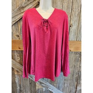 NWOT Ruff hewn size XL hot pink lace up collar popover Career Casual ^